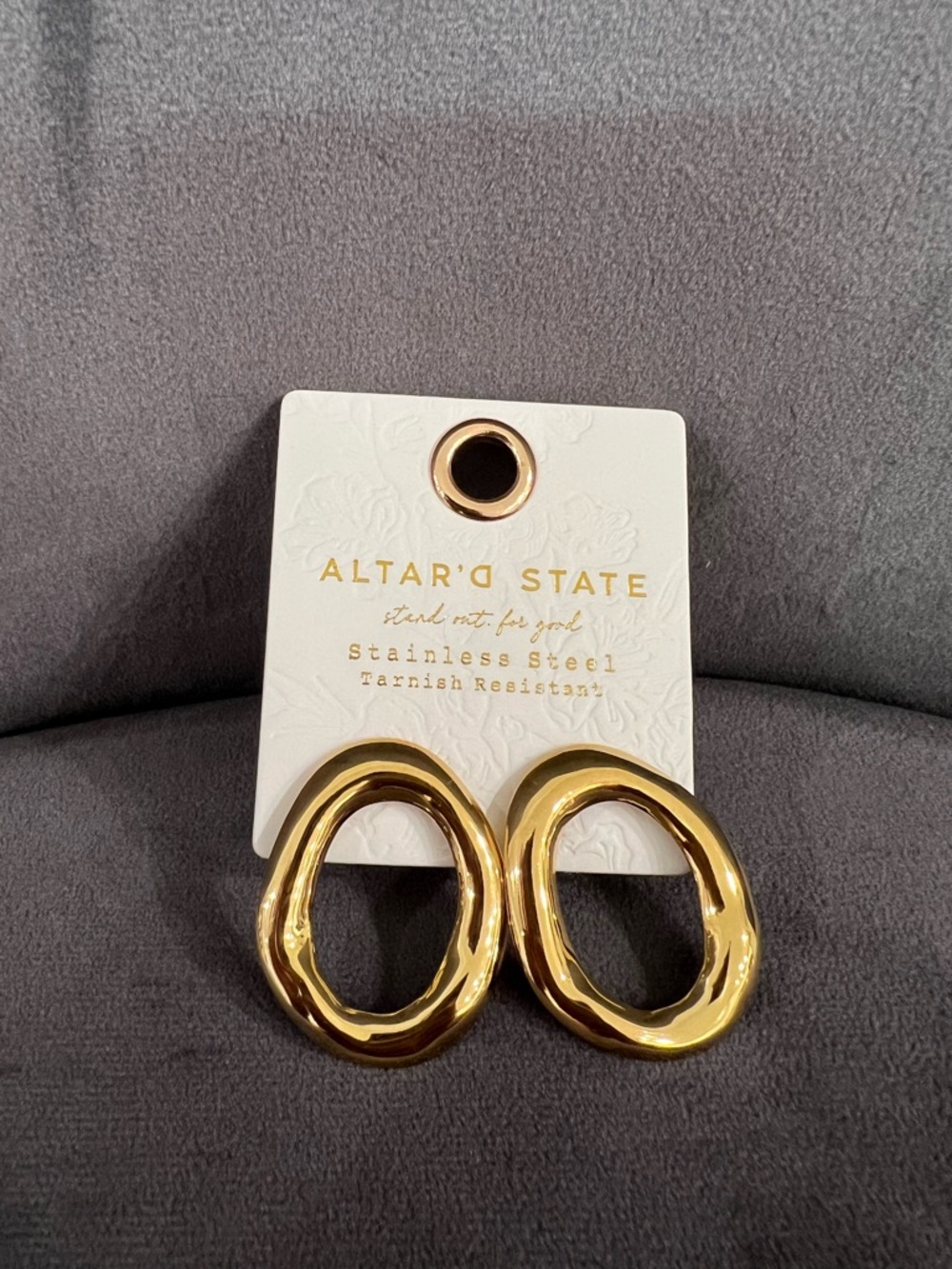 Altar'd State Gold Tone Open Oval Earrings